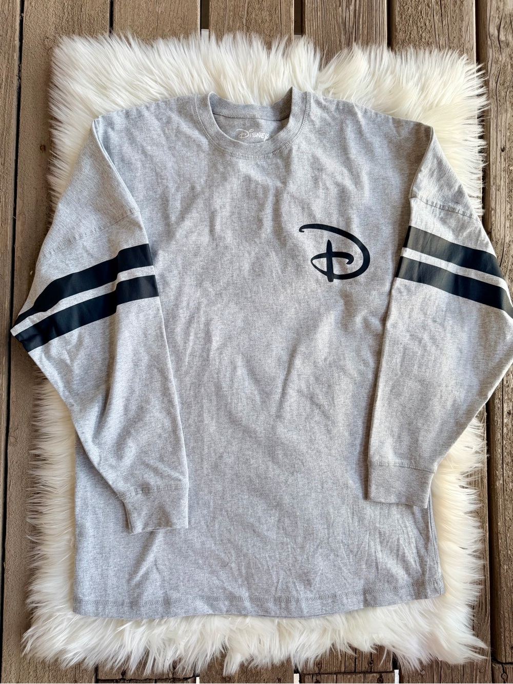 Disney Mickey Mouse Long-Sleeve Crewneck Shirt - Gray with Black Stripes
